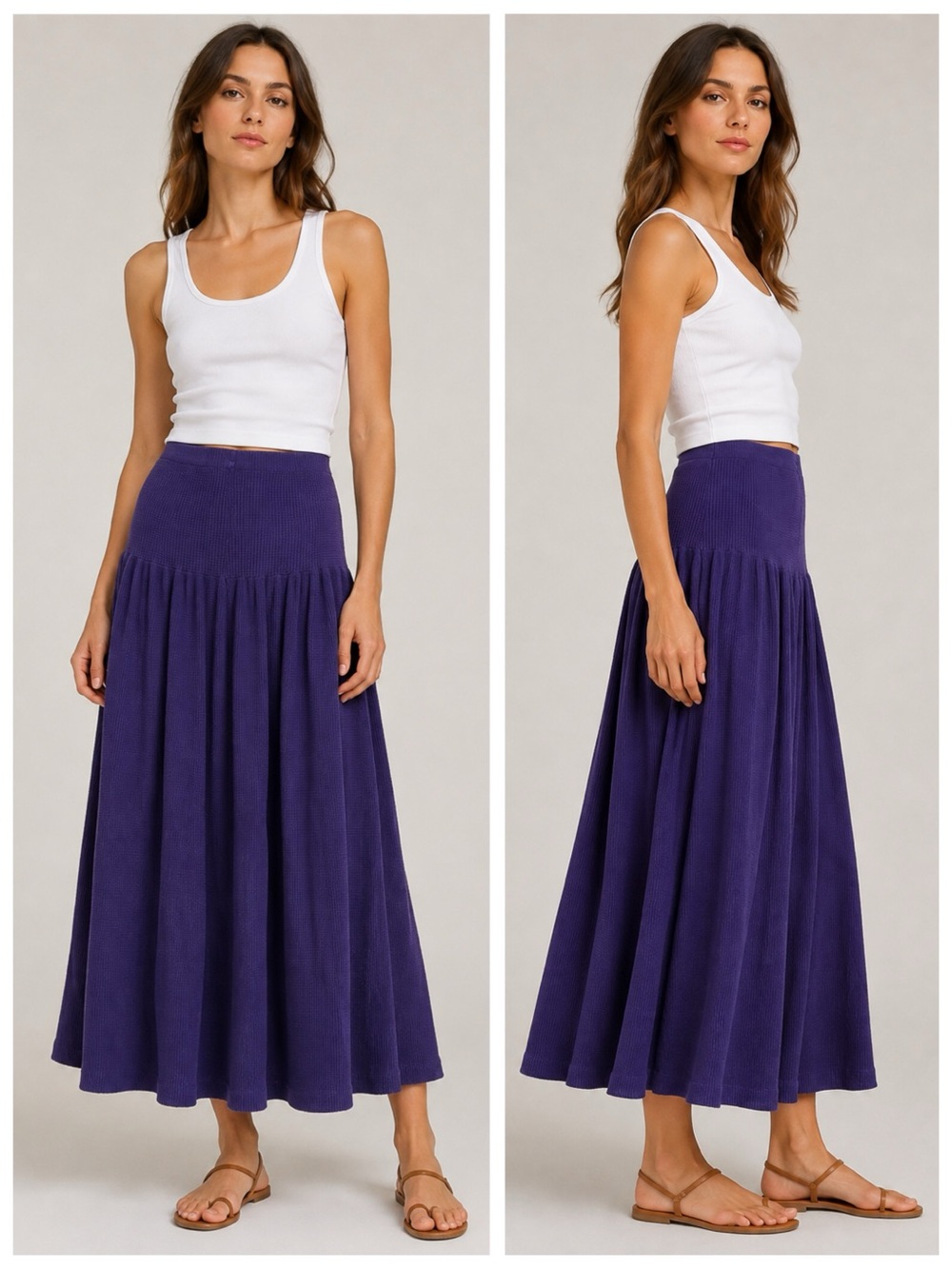 Vintage Silver Wings Cotton Mini Waffle Knit Long Purple Maxi Skirt, sz.